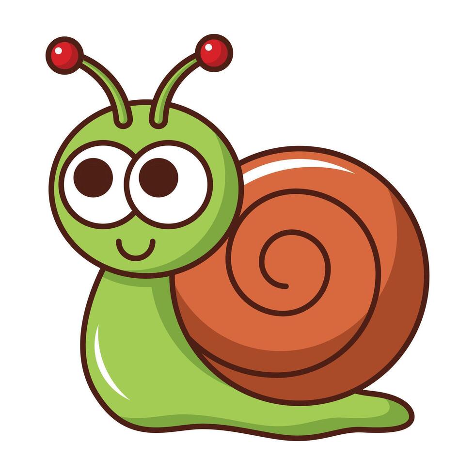 Cute smiling snail cartoon icon with spiral shell isolated on white background vector