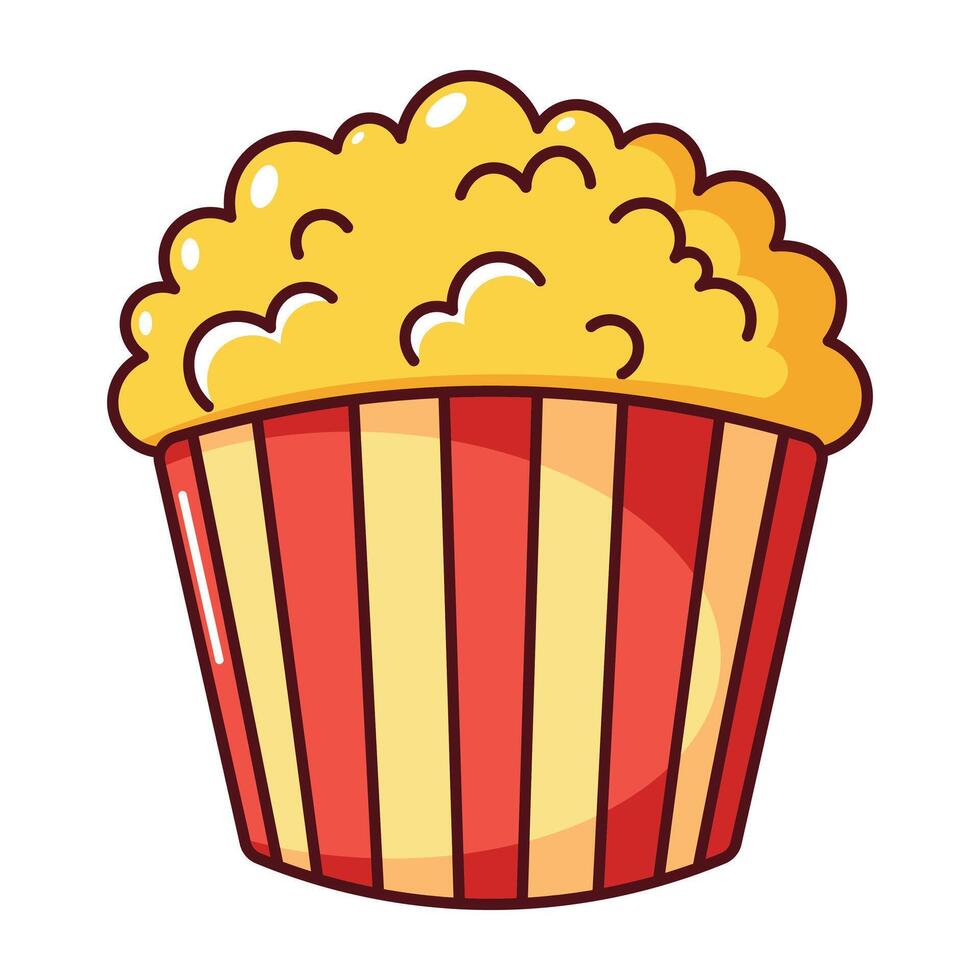 Cartoon popcorn bucket with red and yellow stripes isolated on white background vector