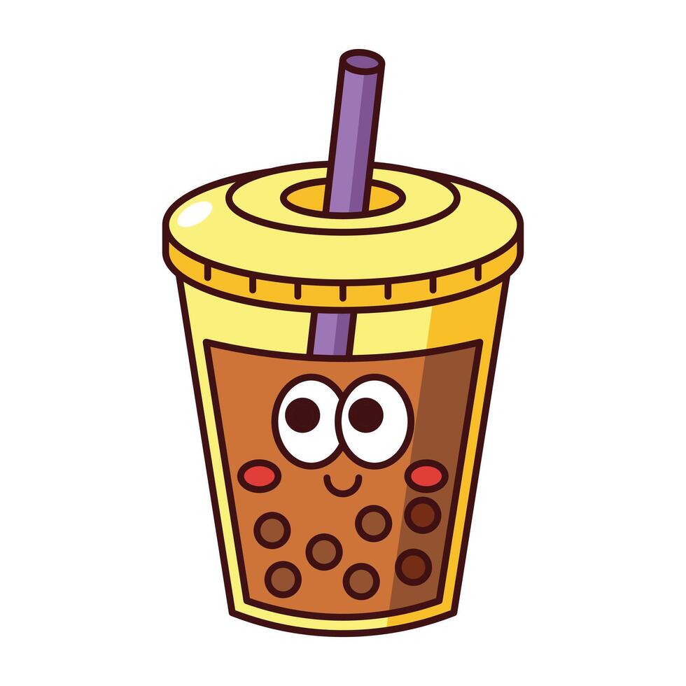 Cute brown bubble milk tea icon isolated on white background vector