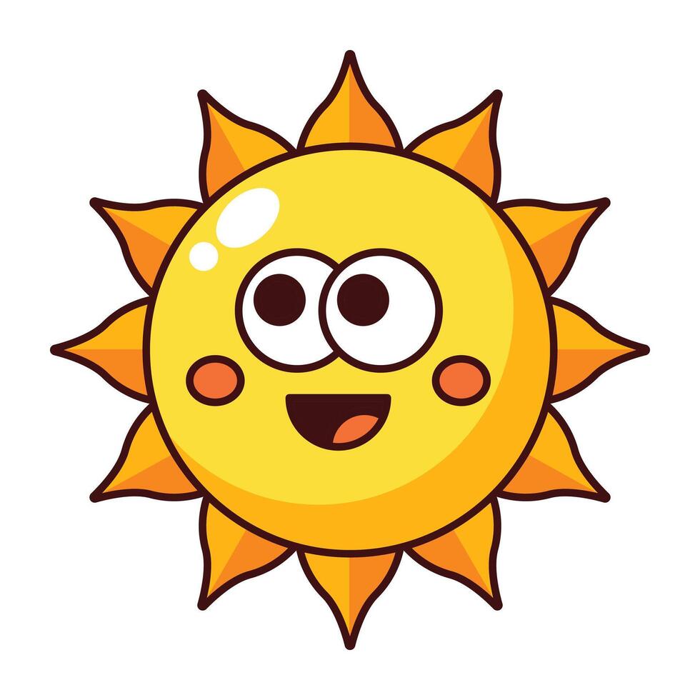 Cute smiling sun cartoon character with happy face isolated on white background vector