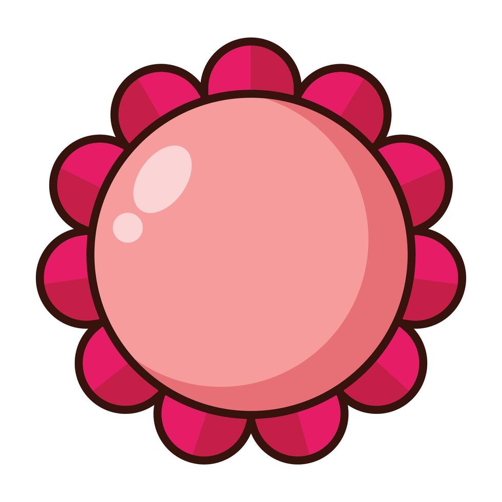 Pink flower cartoon icon with round petals isolated on white background vector