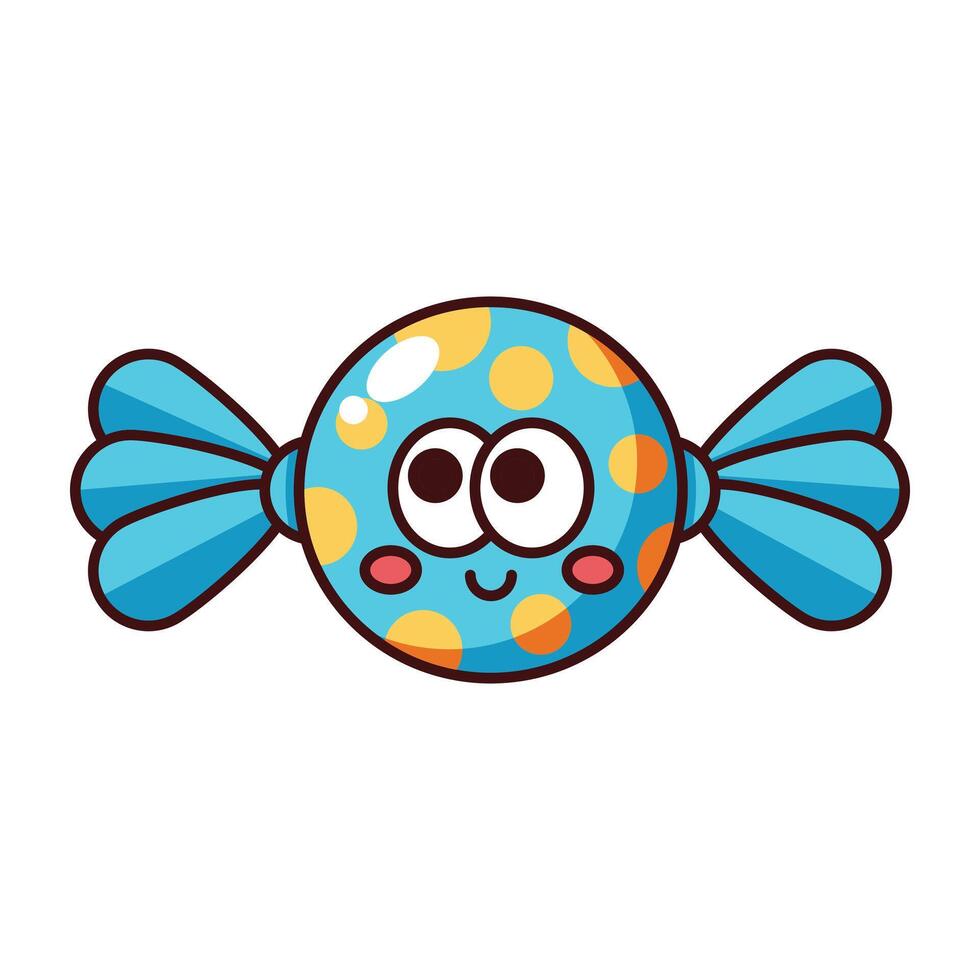 Cute polka dot candy cartoon character in blue and yellow isolated on white background vector