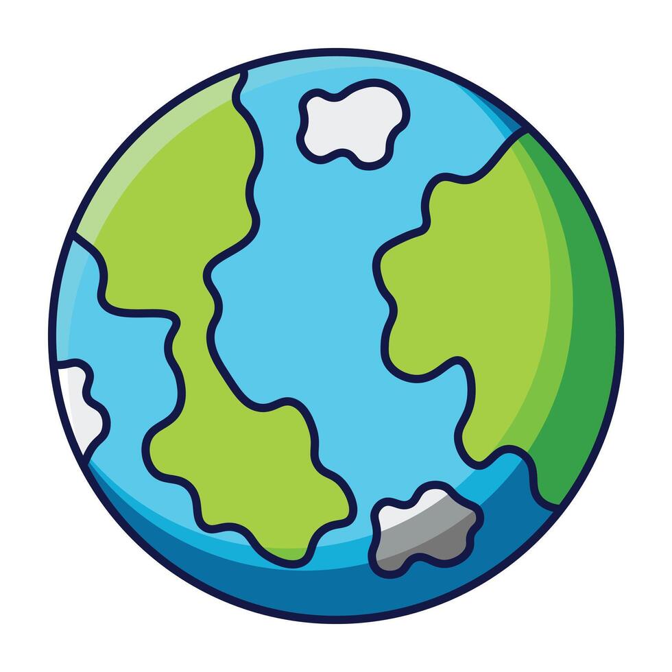 Cartoon Earth planet with blue ocean and green continents isolated on white background vector