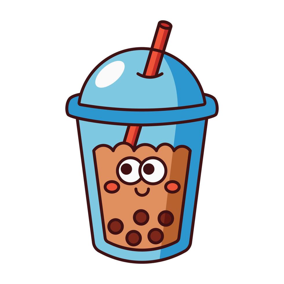 Cute blue cup bubble tea icon isolated on white background vector
