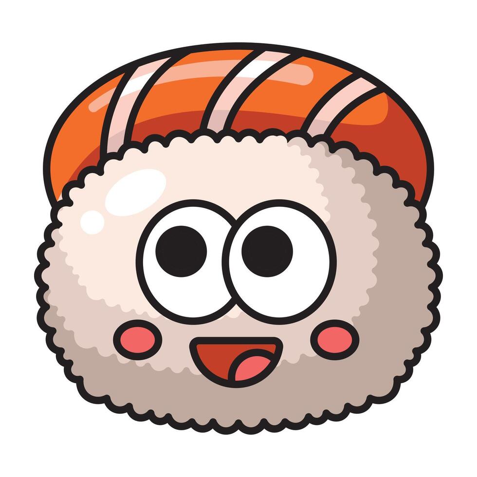 Cute sushi character with salmon topping and happy face, isolated on white background. vector
