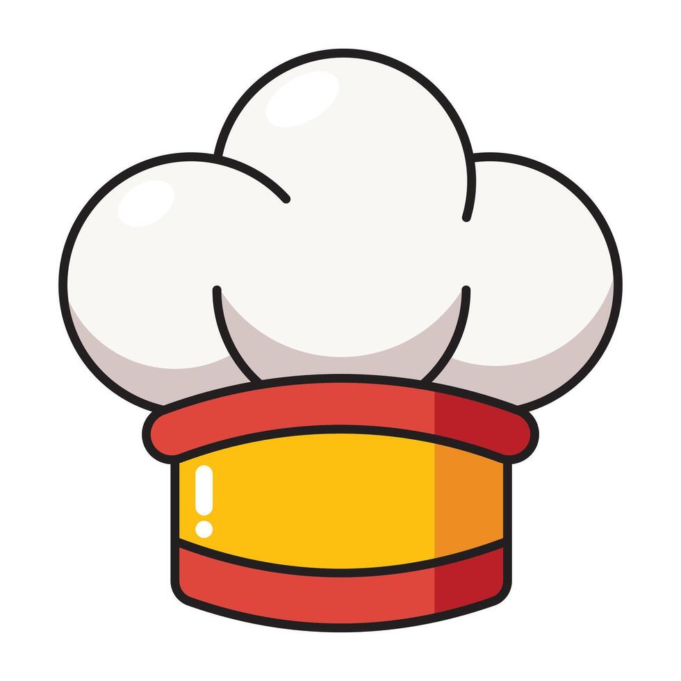 White chef hat cartoon icon with red rim and puffed top isolated on white background vector