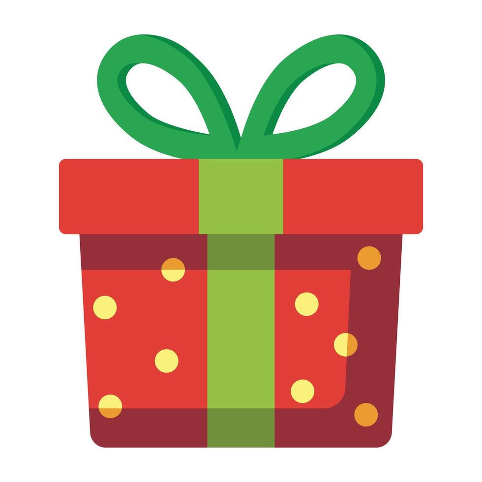 Gift box with green ribbon and red wrapping isolated on white background. vector