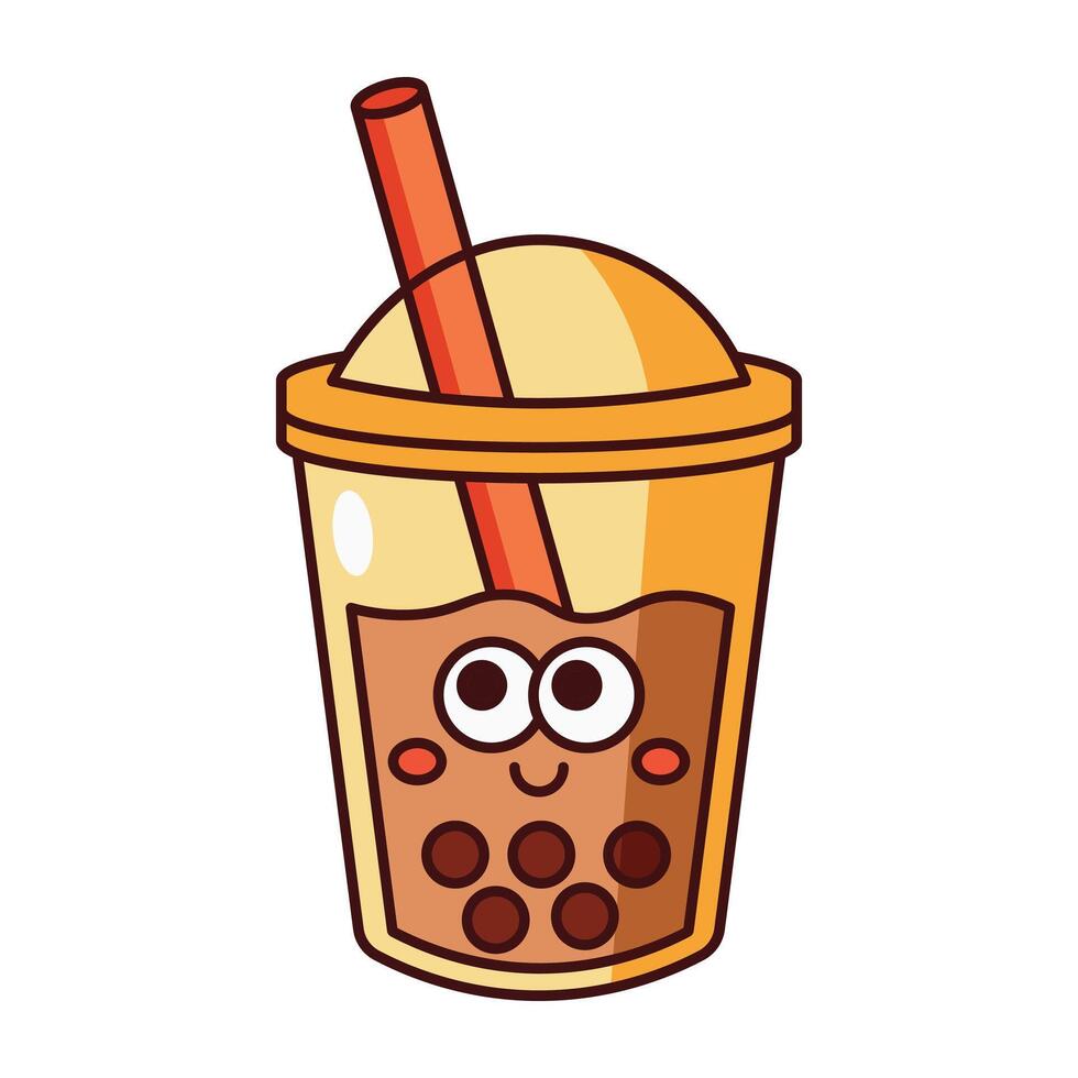 Cute yellow cup bubble tea icon isolated on white background vector