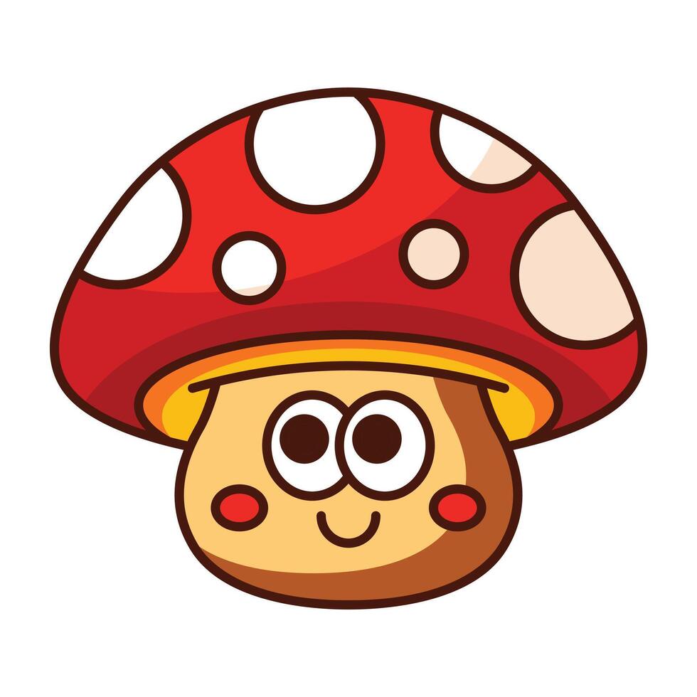 Adorable cartoon mushroom with red cap and smiley face isolated on white background vector