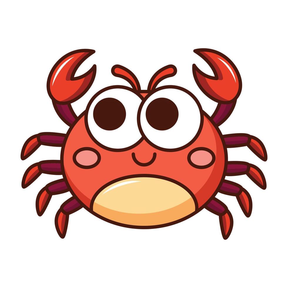 Cute smiling crab cartoon icon with big eyes isolated on white background vector