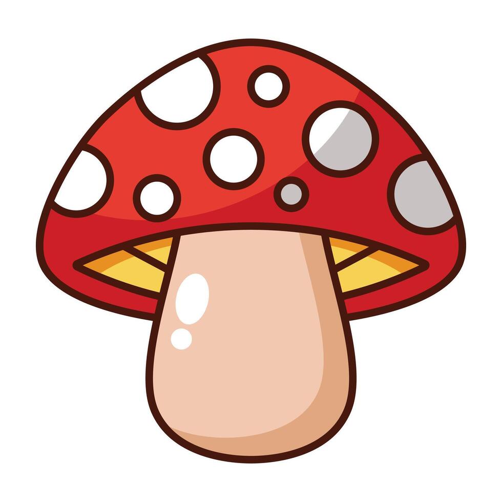 Cute red mushroom cartoon icon with white dots isolated on white background vector