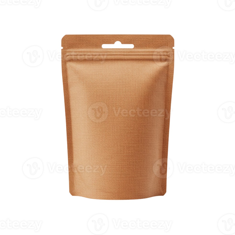 Realistic blank kraft paper pouch with zipper, ideal for product mockup png
