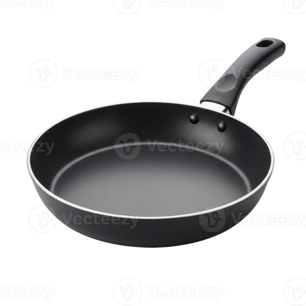 Studio Shot of a Single Black Frying Pan with Handle Kitchen Utensil on Transparent Background png