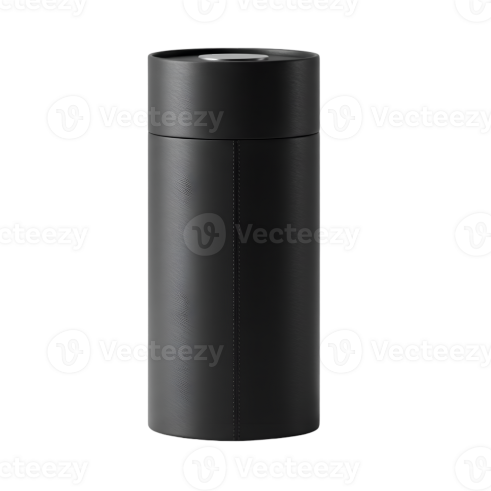 Elegant black cylindrical container with subtle texture against transparent backdrop png