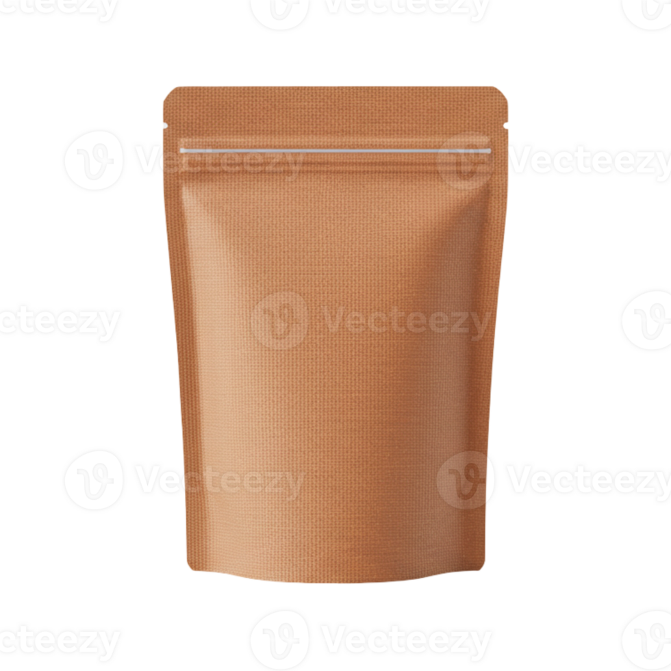 Realistic kraft paper pouch packaging mockup with zipper isolated on background png