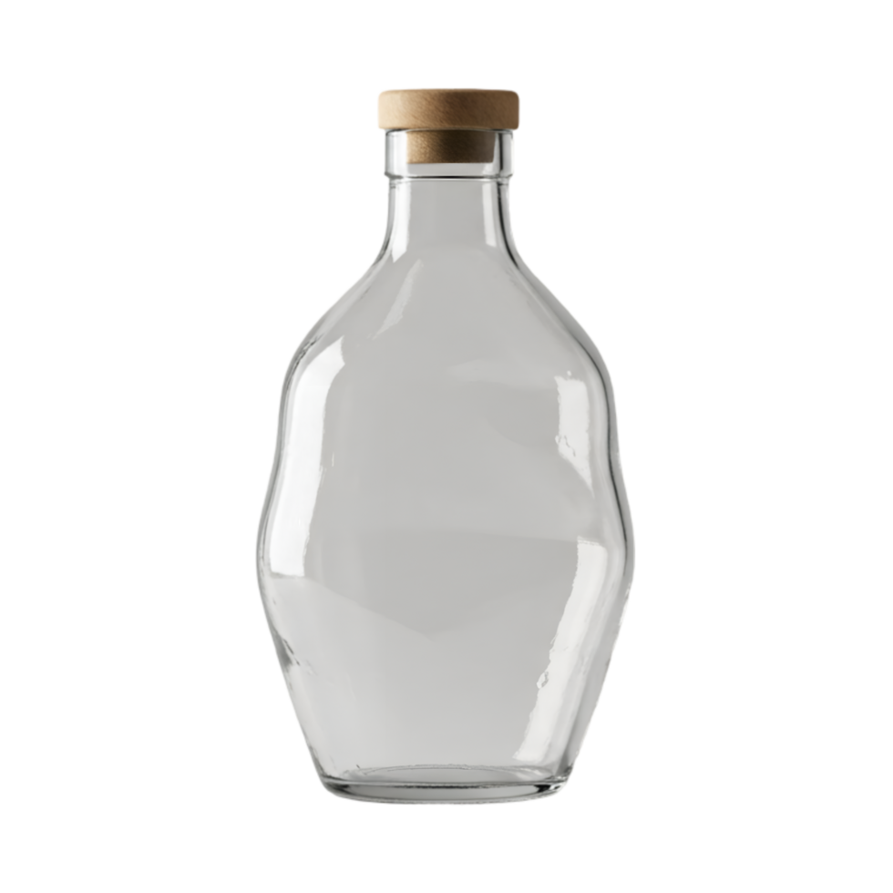Elegant Clear Glass Bottle with Wooden Cork Isolated on Transparent Background png
