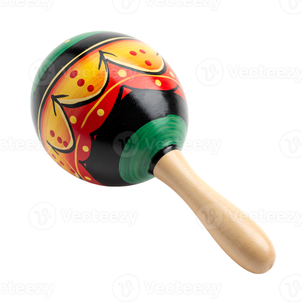 Colorful wooden maraca with intricate designs isolated on transparent background png