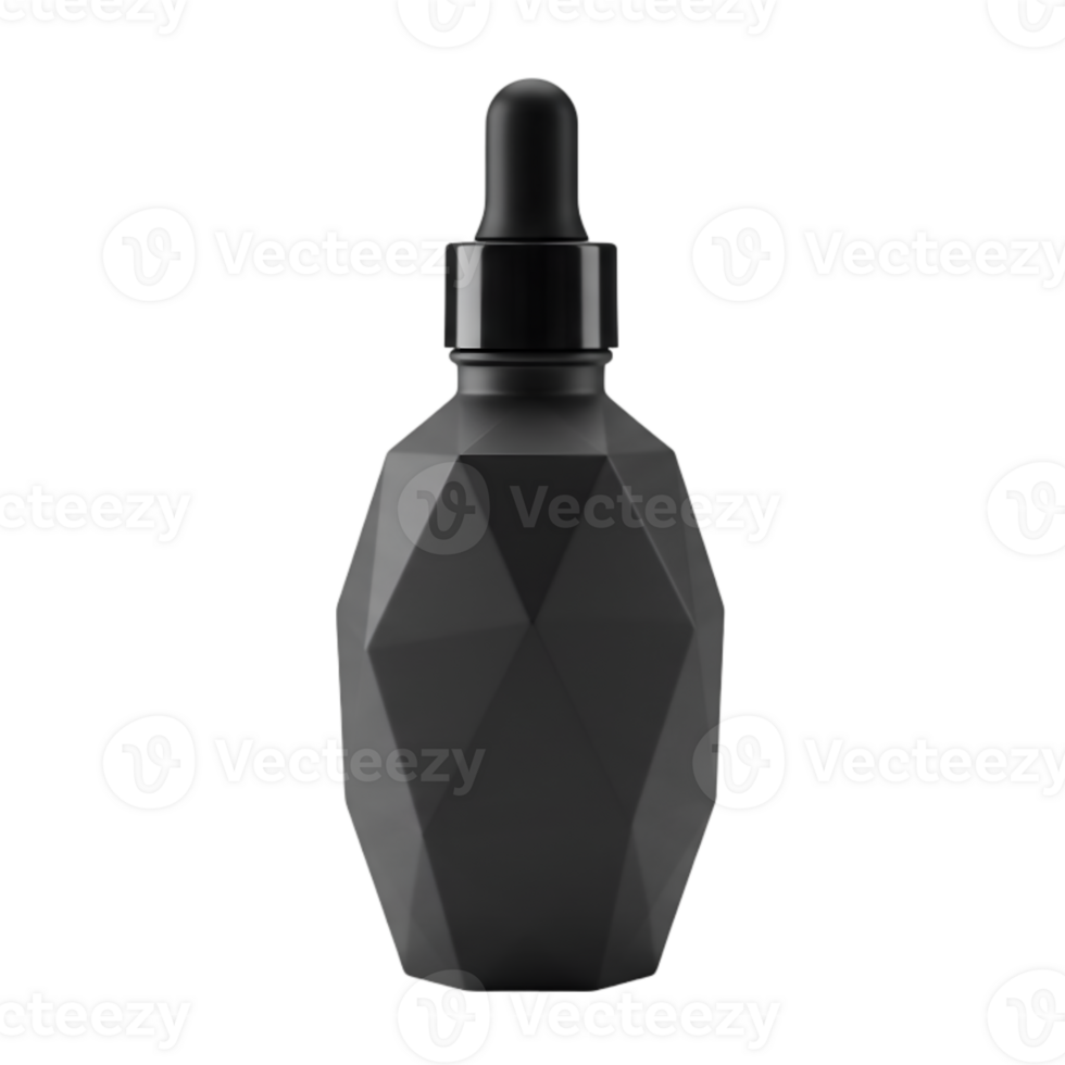 Elegant black geometric dropper bottle mockup with transparent background for product presentation png