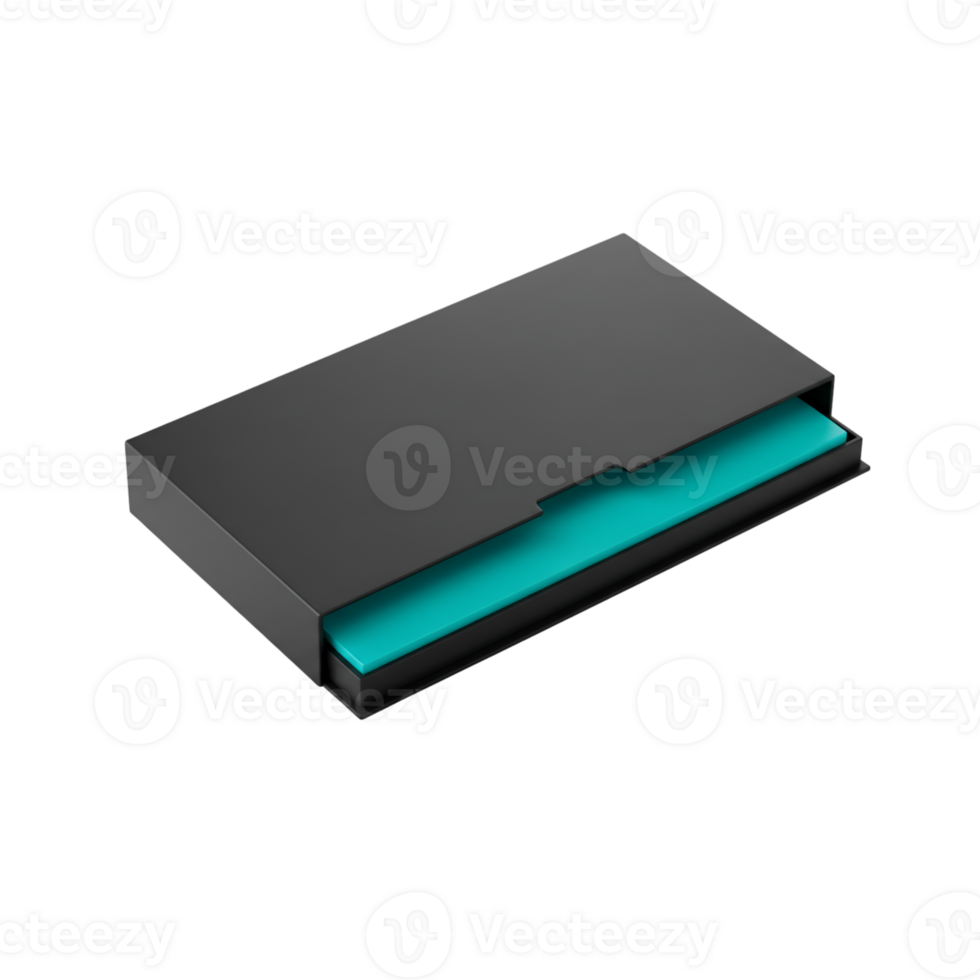 Sleek dark box with vibrant turquoise interior on transparent backdrop design png