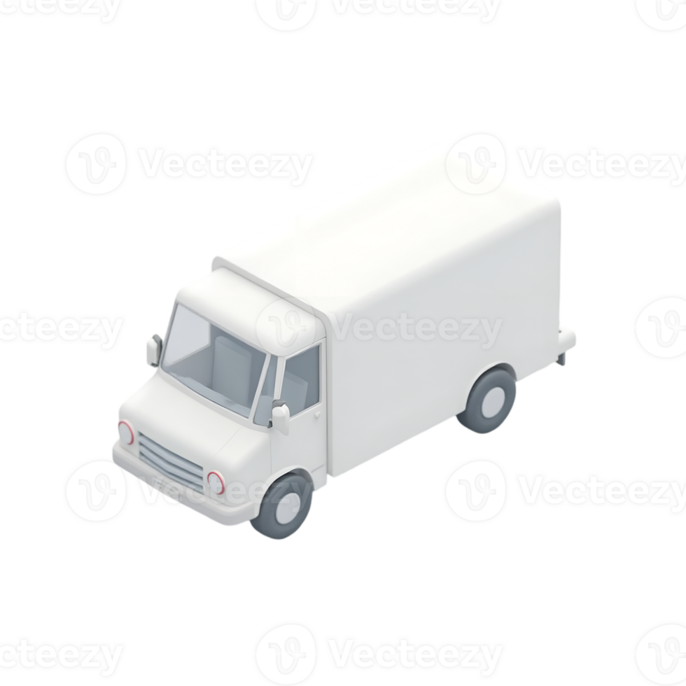 Isometric illustration of a white delivery truck on a transparent background png