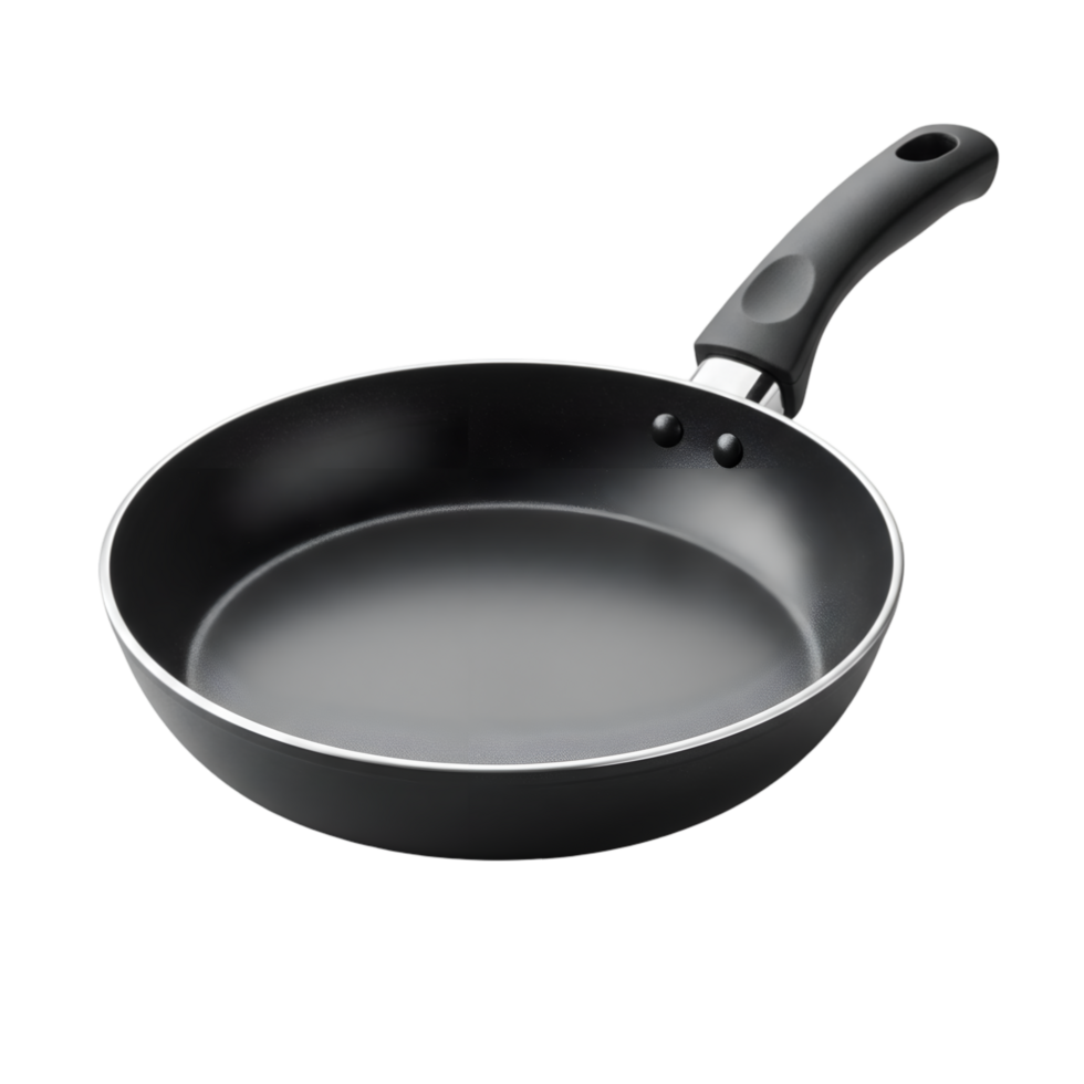 Sleek black frying pan illustration with ergonomic handle isolated on a transparentbackground png