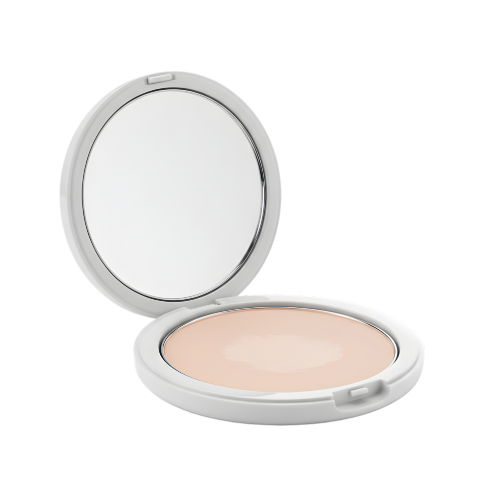 Open powder compact with mirror isolated on transparent background makeup item png