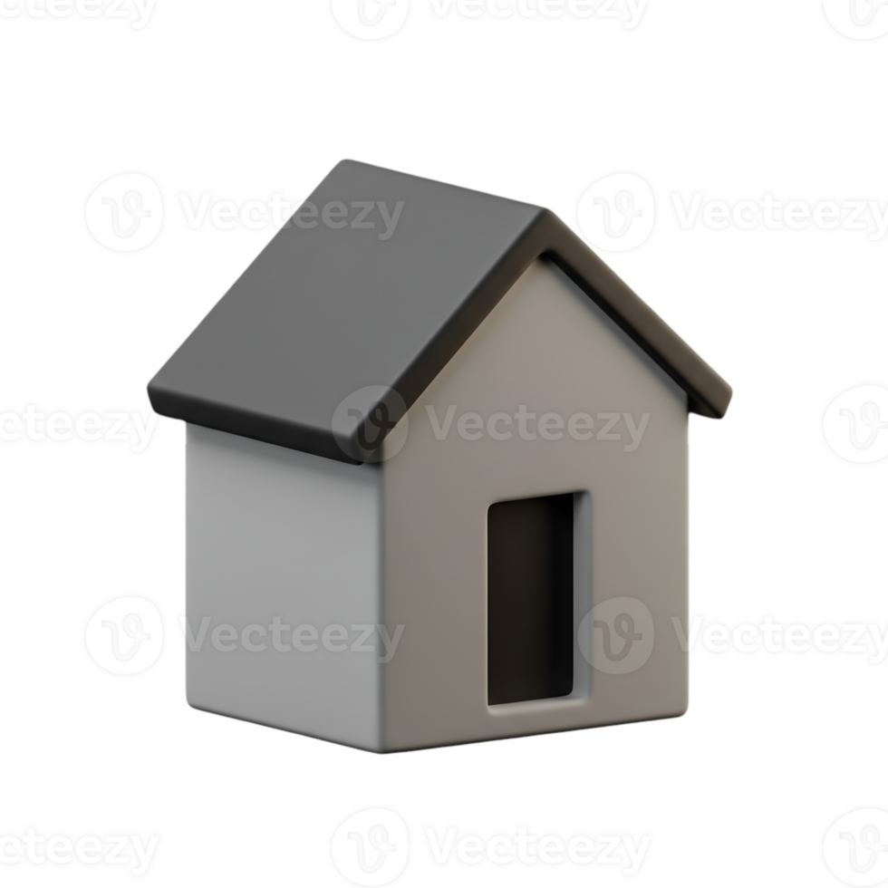 Minimalist 3D rendering of a simple house icon with a transparent background png