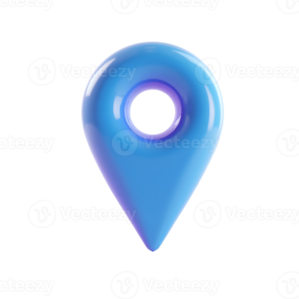 Stylized 3D Blue Location Pin Icon with Transparent Background for Modern Applications png