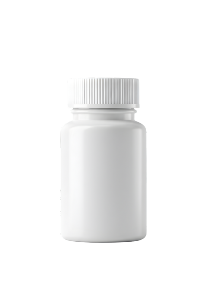 White Pill Bottle with Cap Isolated on Transparent Background for Medical or Supplement Product Mockups png