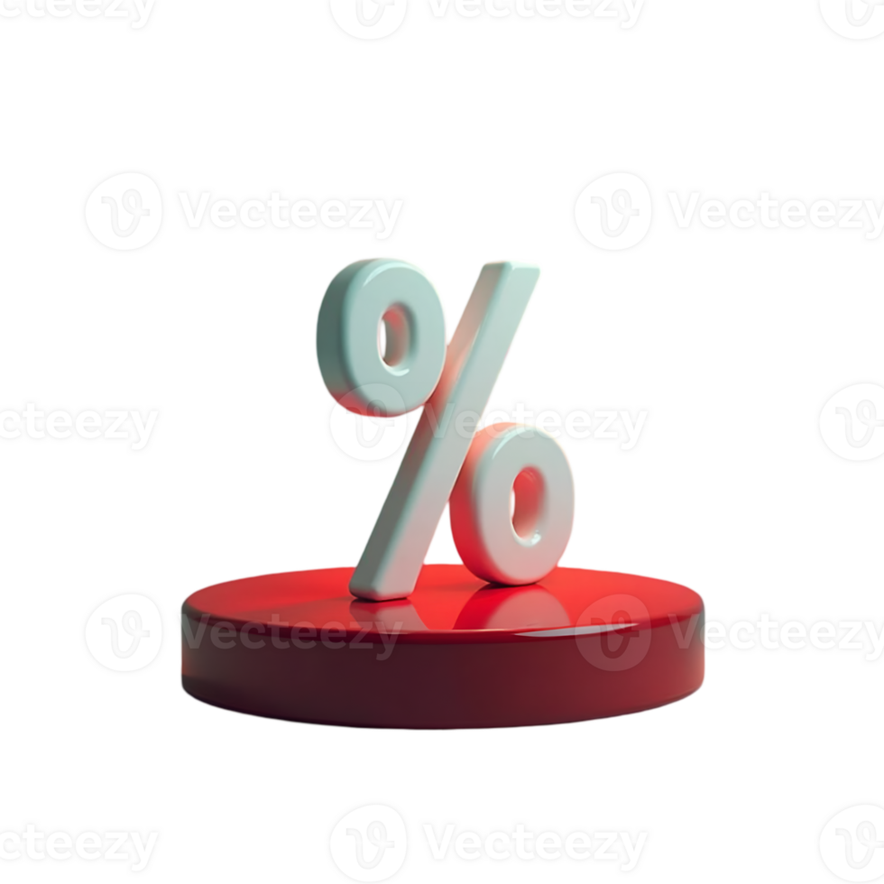 Glossy White Percentage Sign on Red Pedestal, Transparent Background, Marketing Concept png