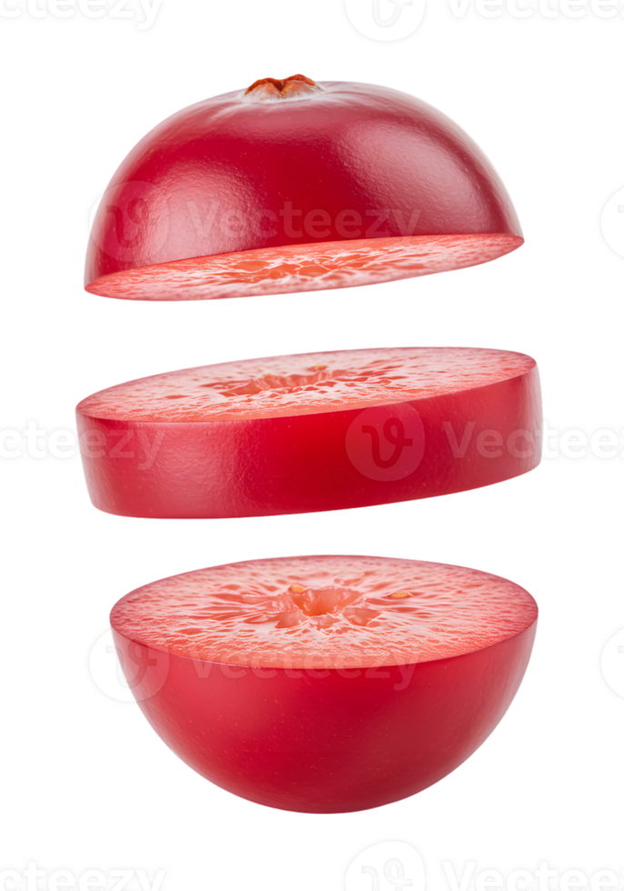 Deconstructed tomato presentation with a transparent background perfect for graphic design work png