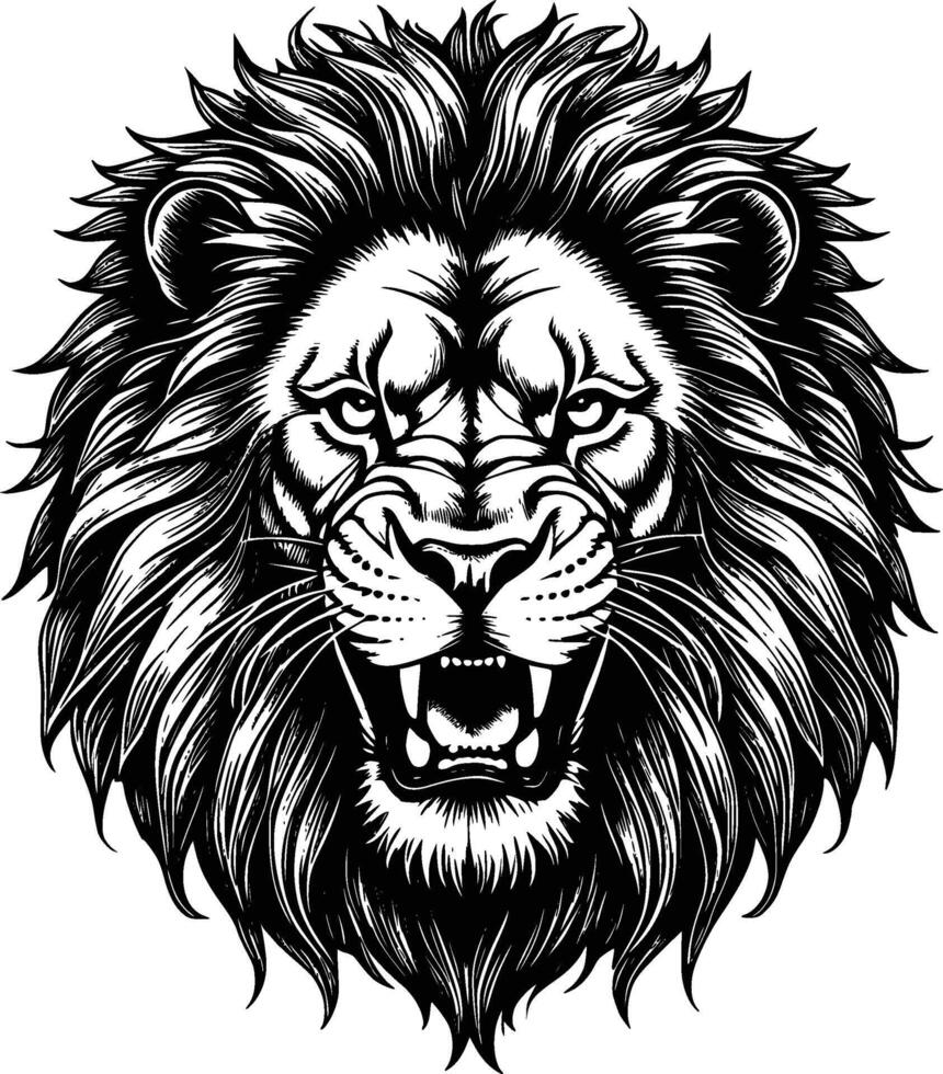 Ornate lion head illustration for coloring page, coloring page line art the king lion black vector