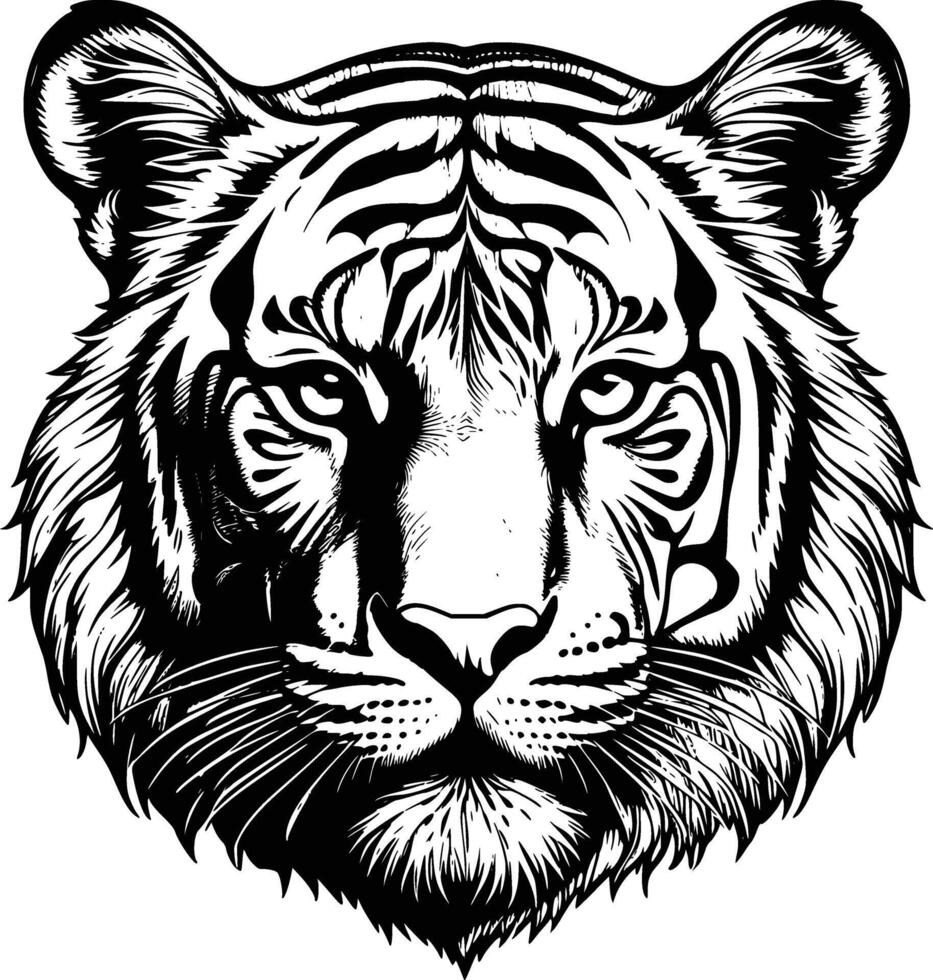 High detail flat icon of a tiger head line art with smooth edges vector