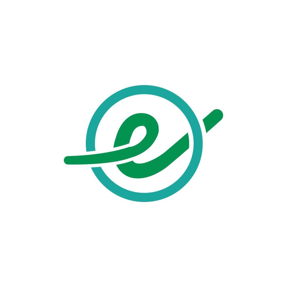 A green and white logo with a circle vector