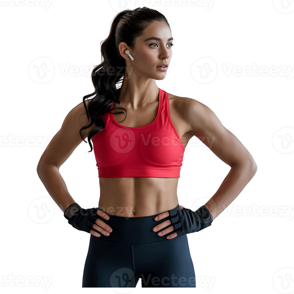 Sporty Woman in Active Pose Workout Fashion and Fitness Motivation png