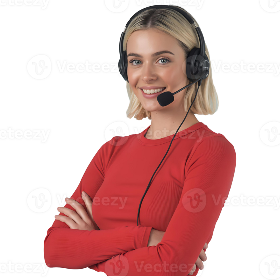 Friendly Tech Support Woman in Headset Help Desk Illustration png