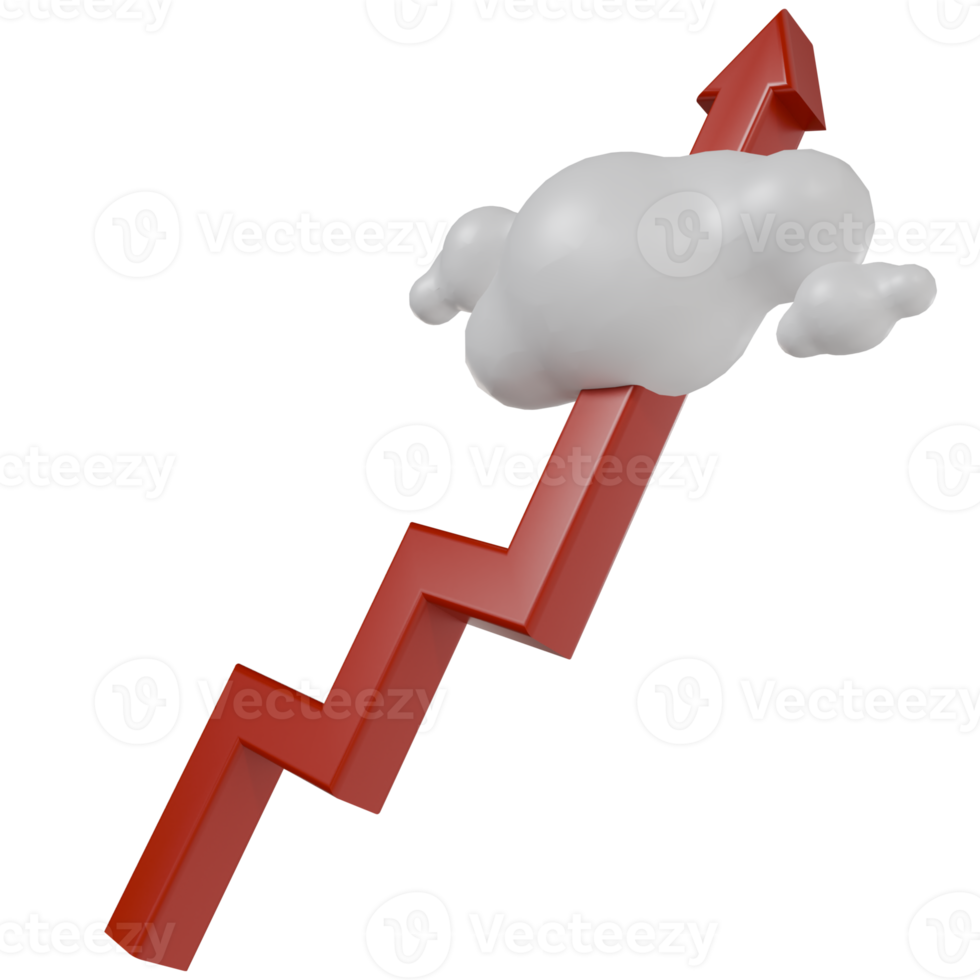3d render of red arrow rising and cloud. stock market growth business strategy plan png