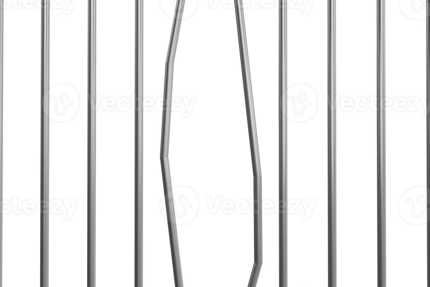3d render of bent prison iron bars. concept of destroying iron bars to escape png