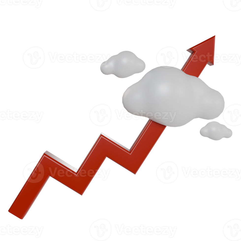 3d render of red arrow rising and cloud. stock market growth business strategy plan concept png