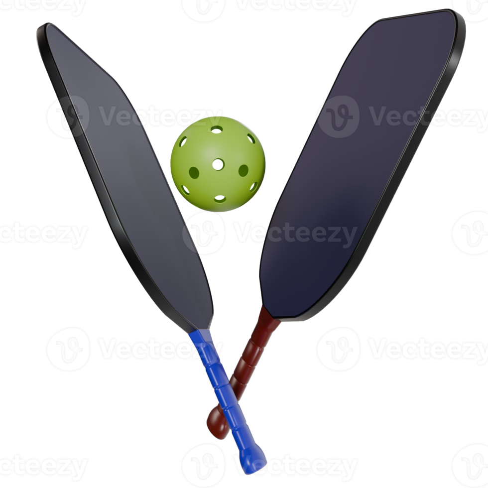 3d render of two black paddle and ball. illustration for pickleball sport competition png