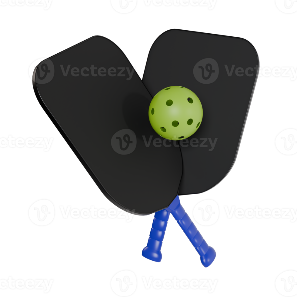 3d render of two paddle and ball. illustration for pickleball sport competition png