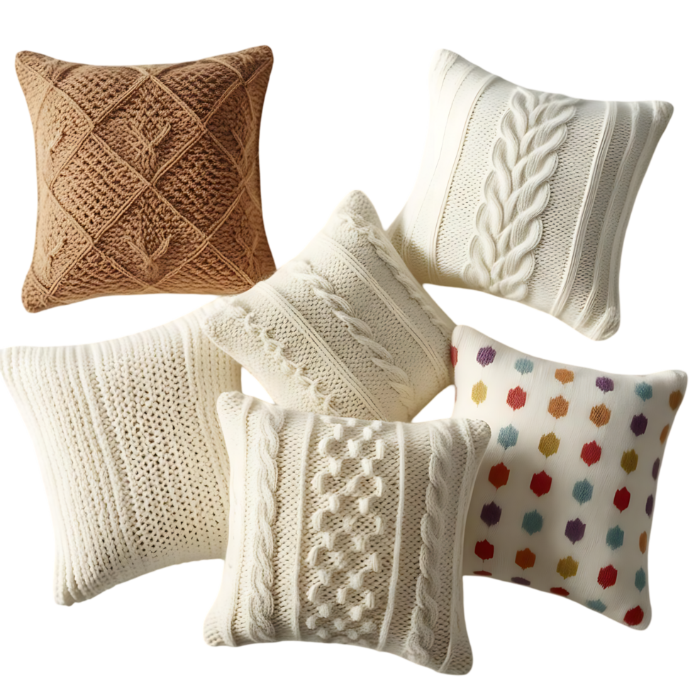 Decorative Pillows with Knit and Patterned Textures in Assorted Designs png