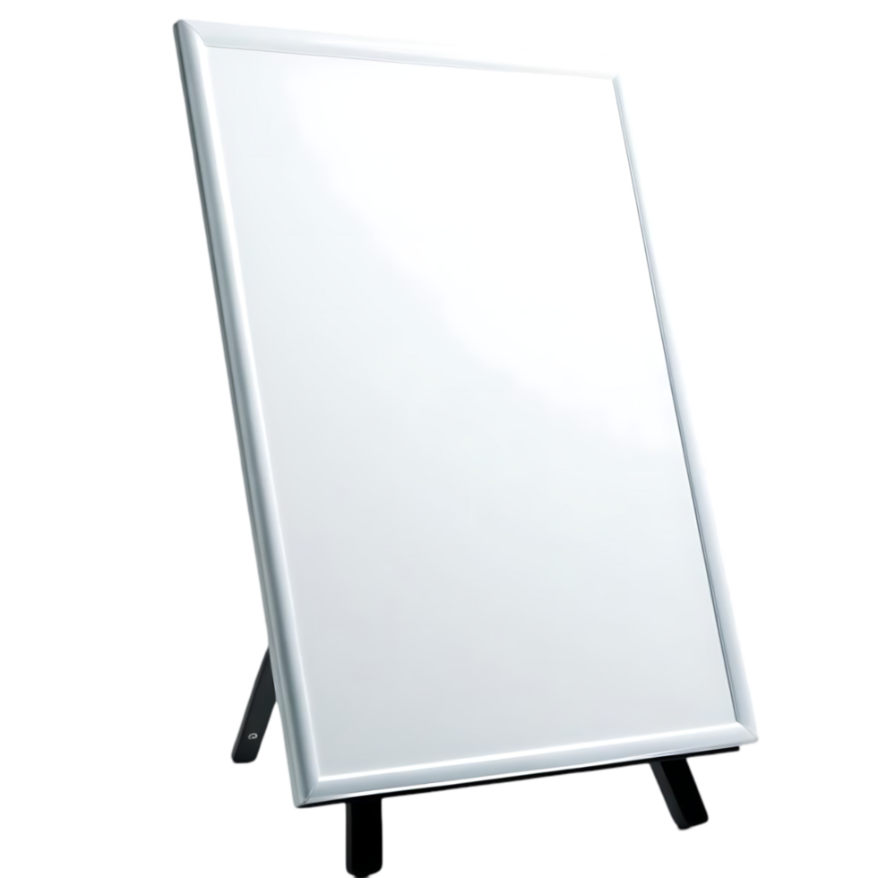 Blank White Easel Board with Silver Frame on Black Stand png