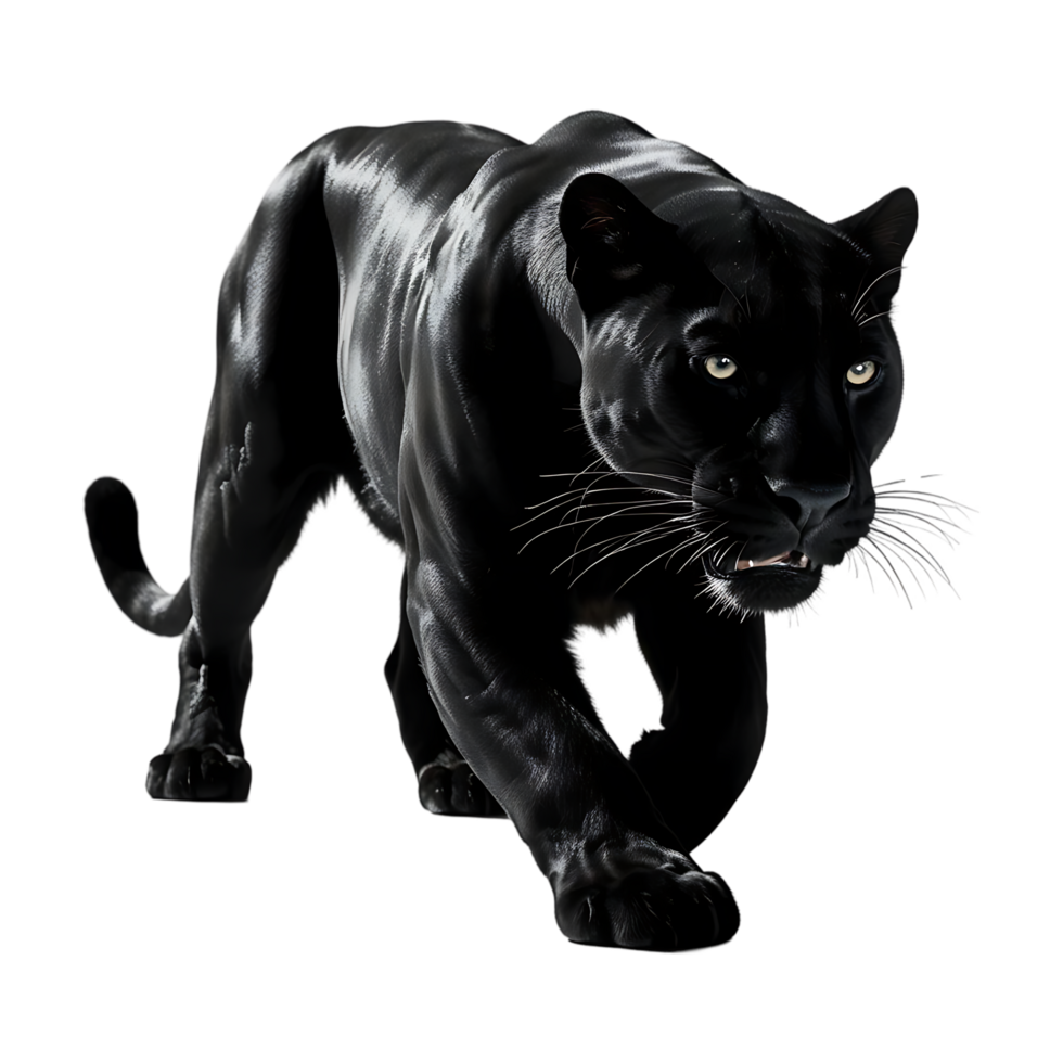 A striking black panther prowling in the shadows png