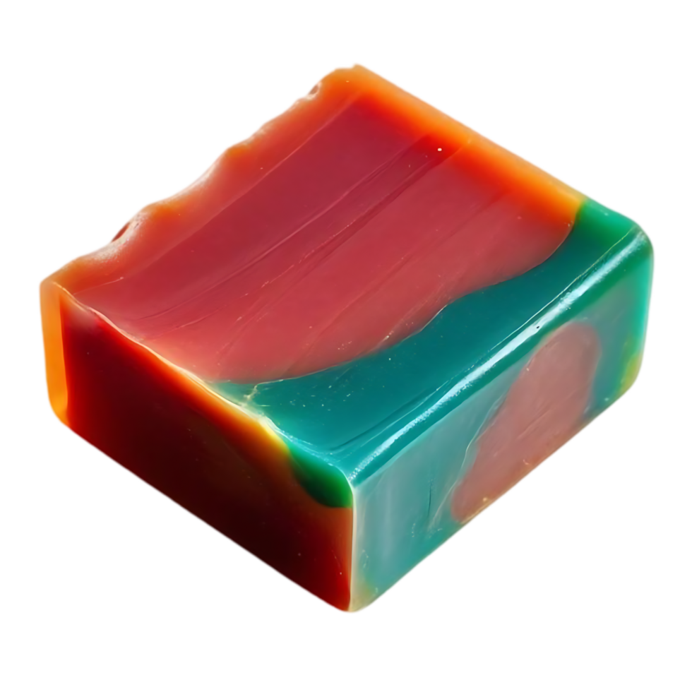A vibrant rectangular bar of colorful soap with red, green, and yellow gradients. png