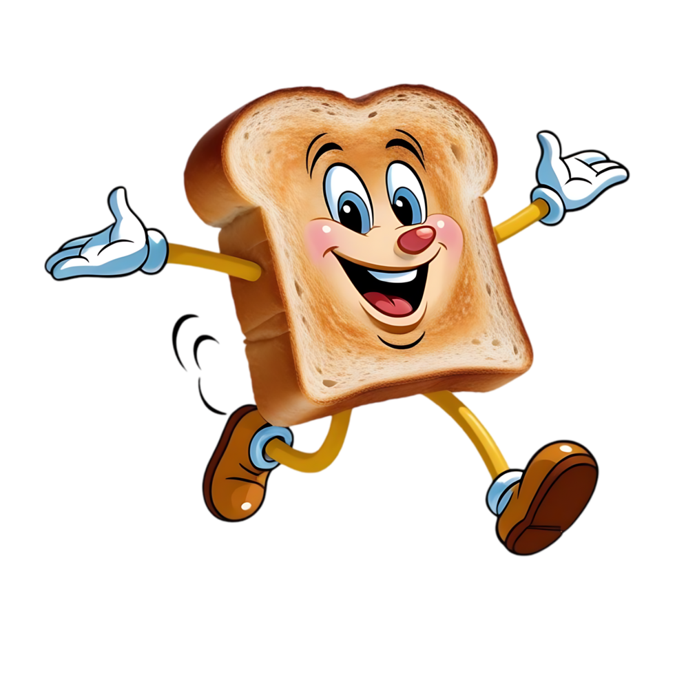 Happy Toasted Bread Cartoon Character Running With Joy png