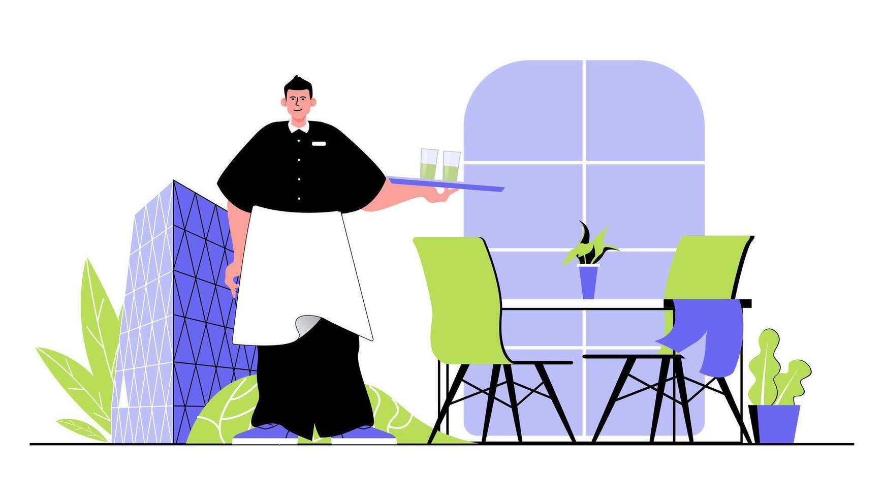 Waiter serving drinks at a table vector