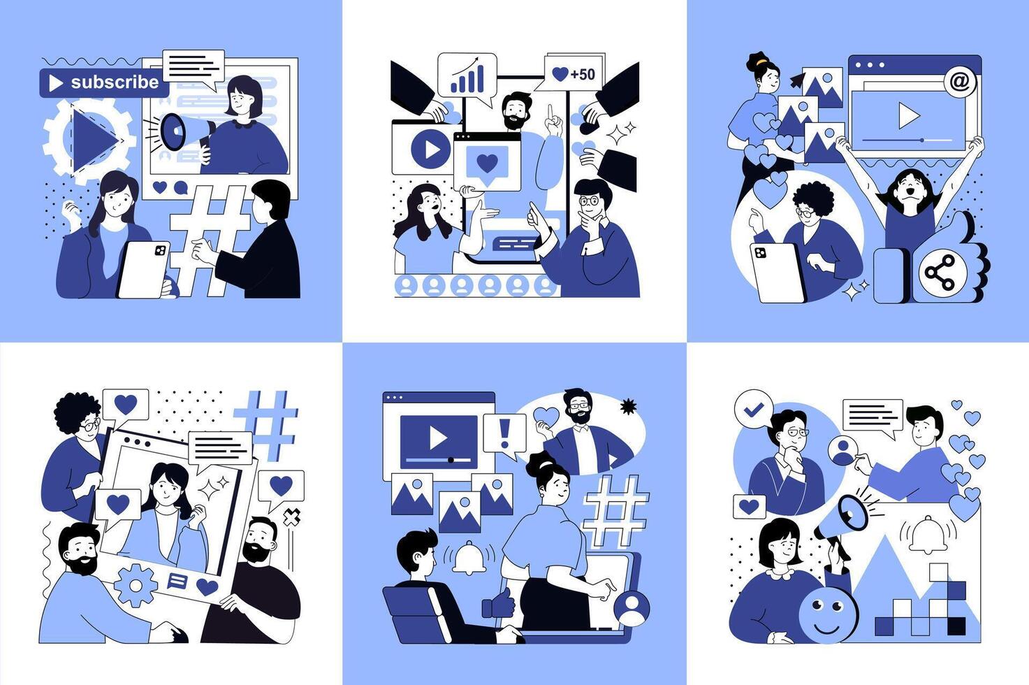 Social media engagement strategies illustration vector