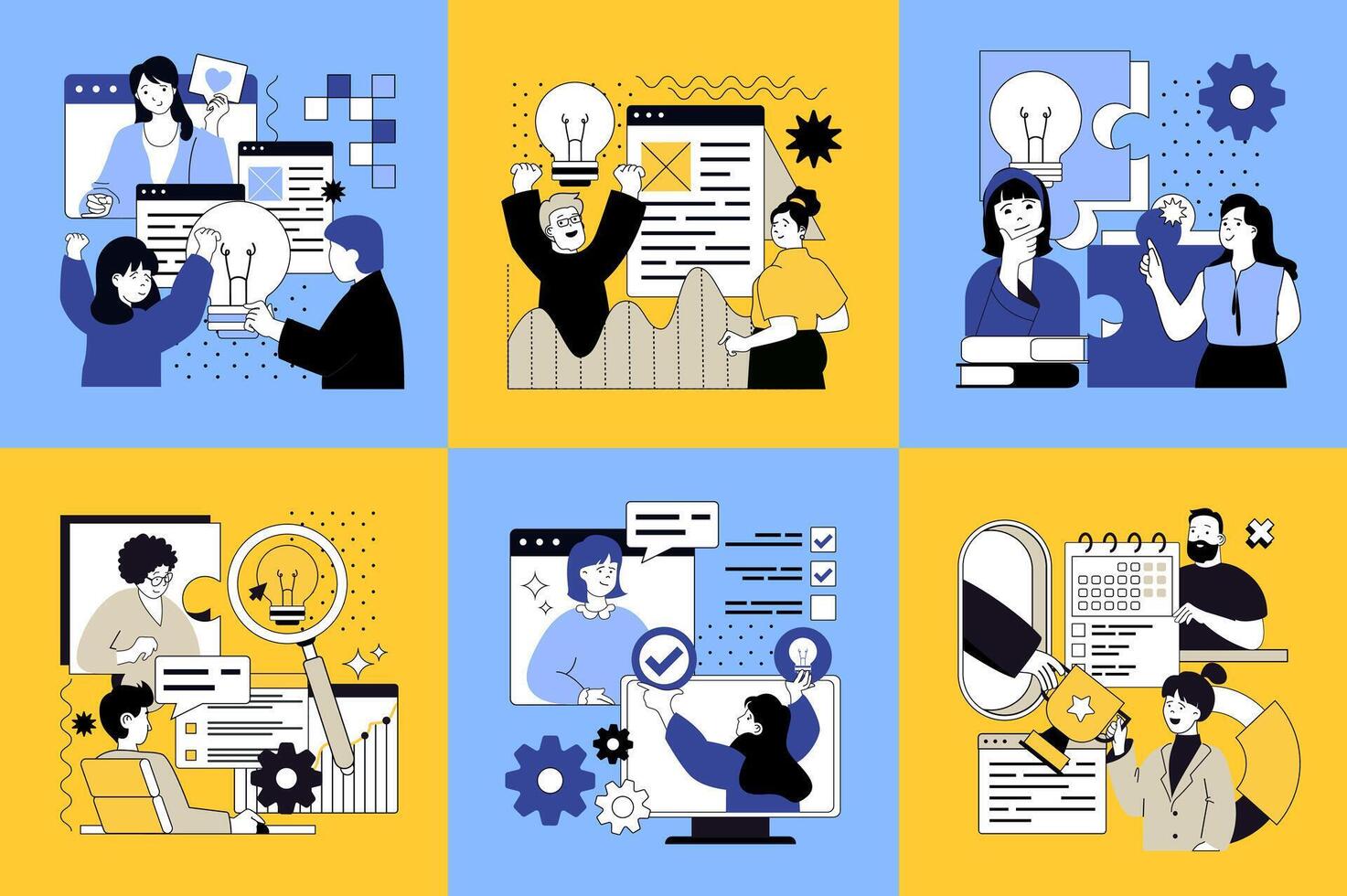 Team brainstorming and collaboration illustrations vector