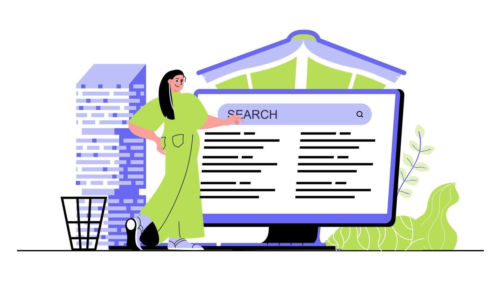 Distance learning concept for modern web design. People studying online, searching new information using laptop, watching lectures and lessons. Flat illustration isolated on white background. vector